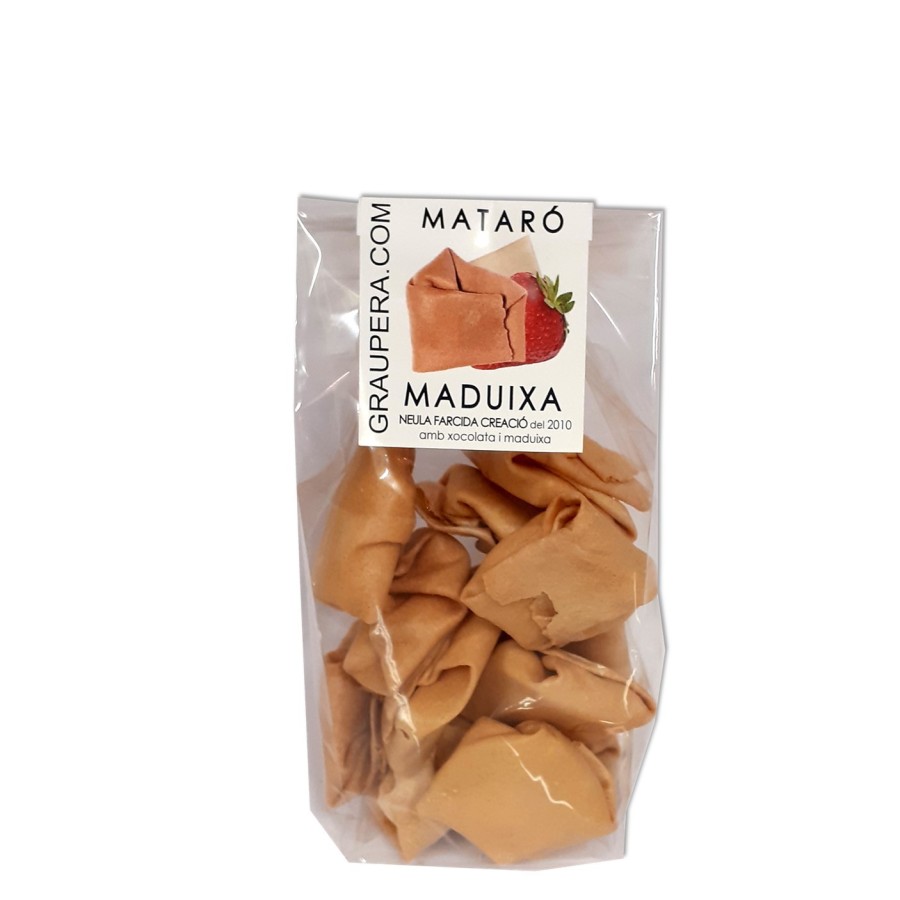 Neula farcida de xocolata blanca i maduixes del Maresme bossa