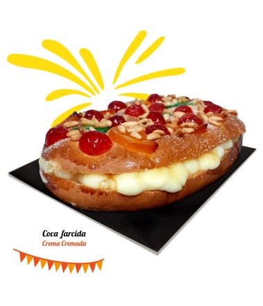 Coca de brioix amb fruita confitada i pinyons Farcida de Crema